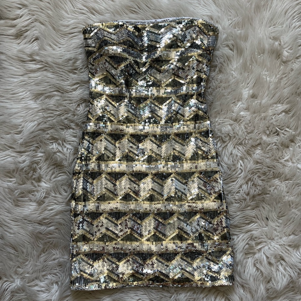 BEBE Gold & Silver Sequins Mini Dress Women’s XS